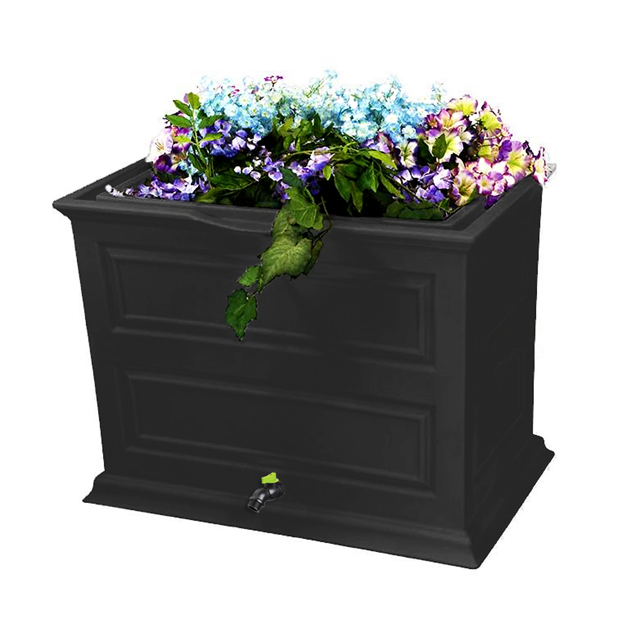 Good Ideas Savannah Eco Elevated Garden Rain Saver Barrel — 42-Gallon, Recycled Material, Black, Model# GI-REC-SV-ERS-BLK